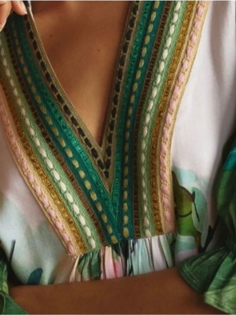Anthropologie BI'Nk London Stephanie Top M Floral Embroidered Boho Tunic V-Neck - Picture 12 of 12